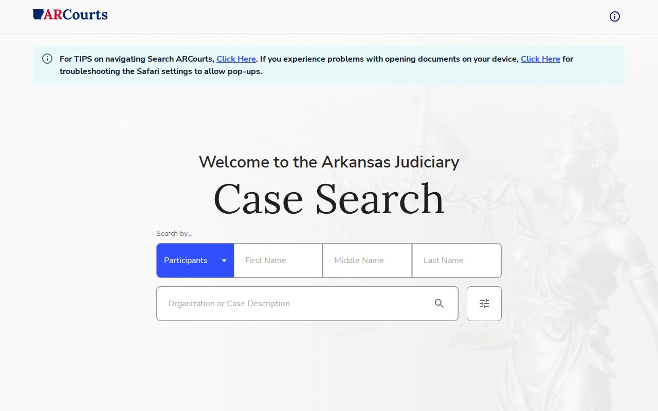 Arkansas CourtConnect participant-search interface