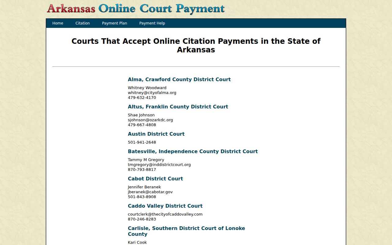 Official Waldron District Court citation contact listing