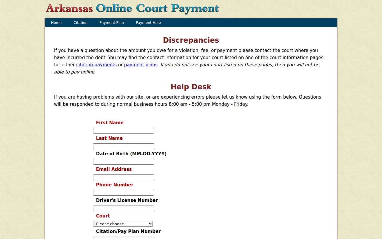 Arkansas court payment support form fields for citation and plan help