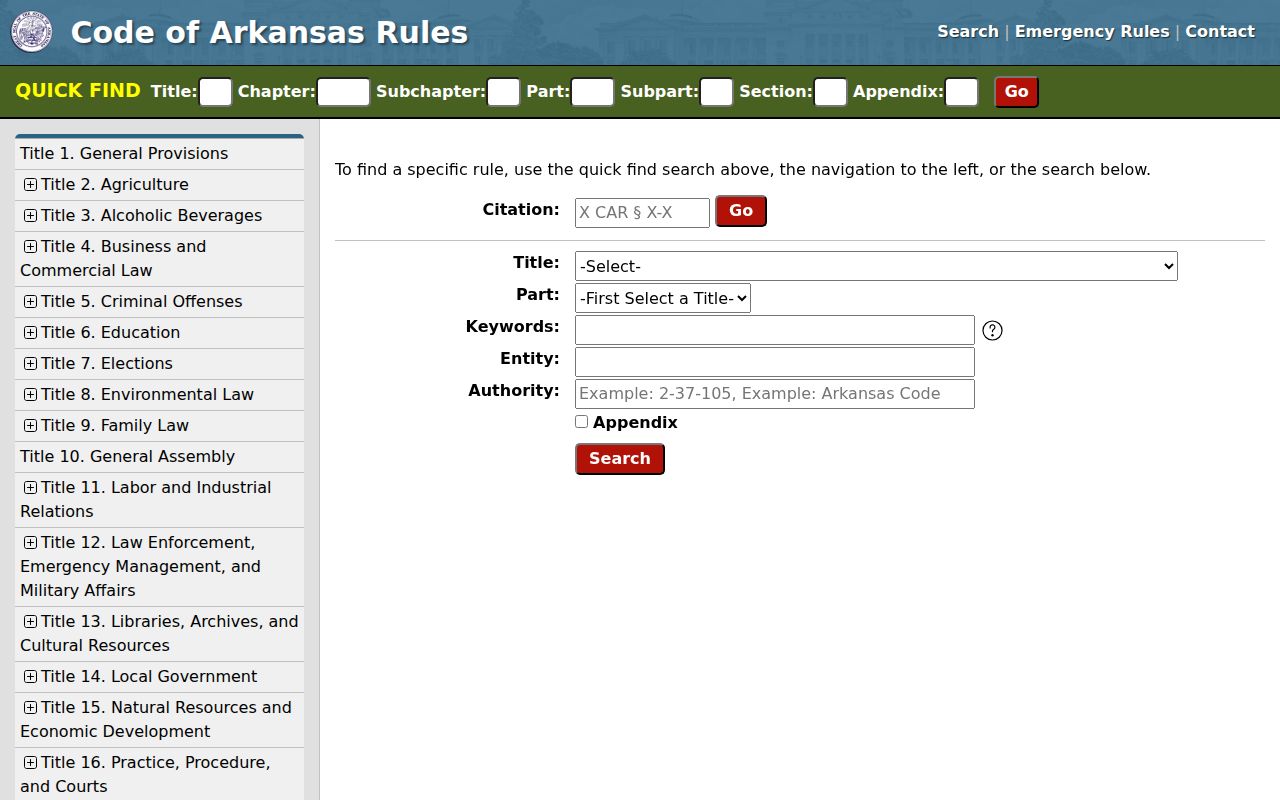 Official Arkansas rules site with its update notice