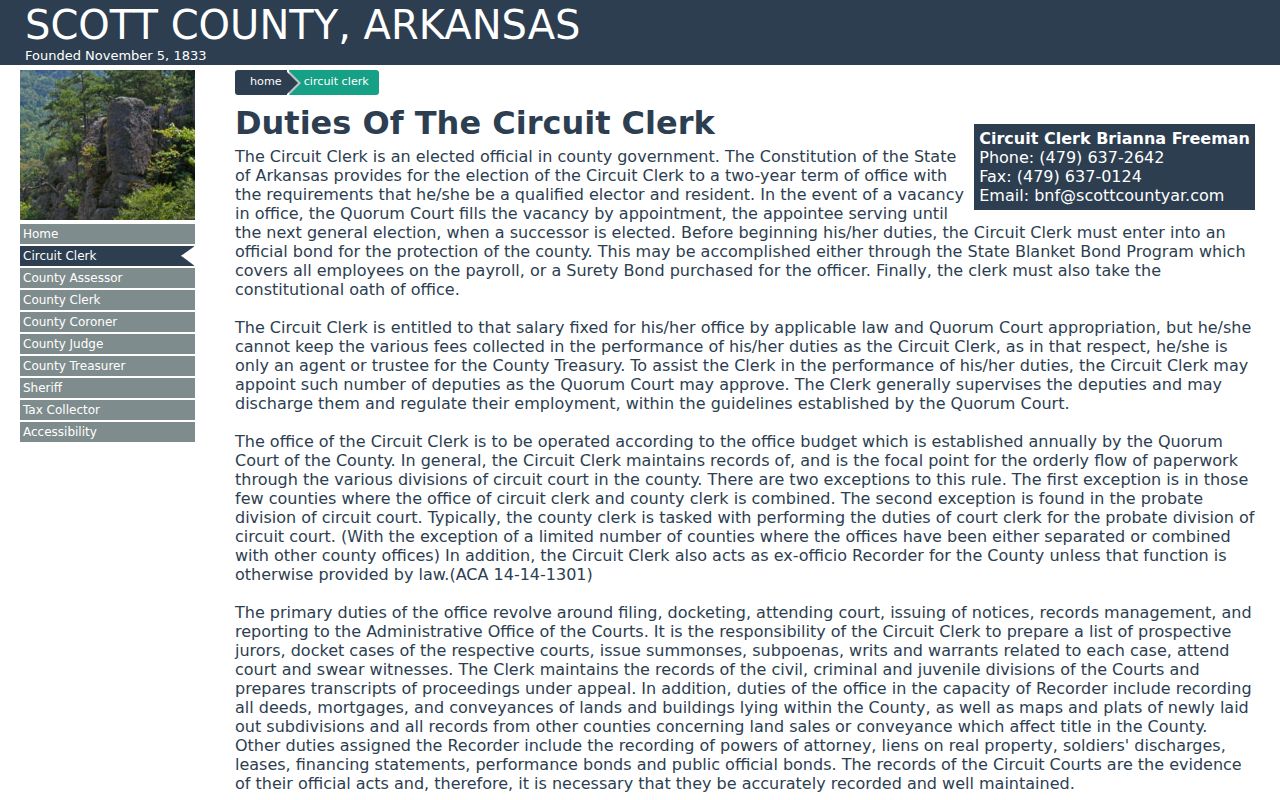 Scott County warrant records Circuit Clerk duties